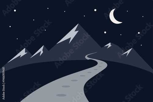 midnight mountain trail with starlight casting 