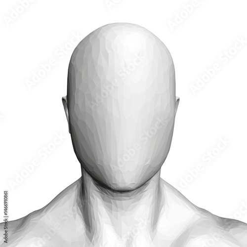 A white head without face. The head is cut off at the neck