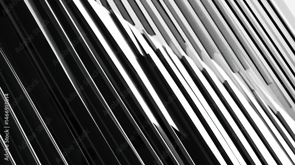 Obraz premium An angled close-up of a steel bridge's slatted structure, its reinforced supports creating a bold, geometric pattern with a clean, uncluttered backdrop. 