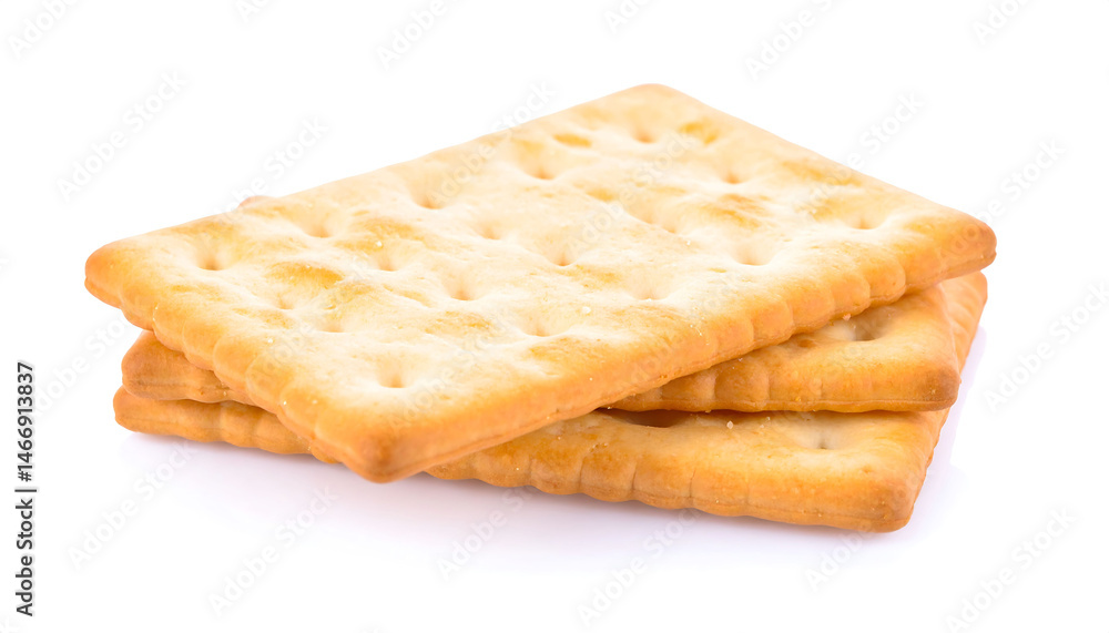 Crispy crackers stacked on a clean white background with a fresh look Crispy crackers stacked on a clean white background with a fresh look