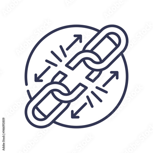 A broken chain link symbolizes disruption and discontinuity.