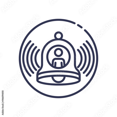 Icon of a bell with a person inside, symbolizing emergency notifications.