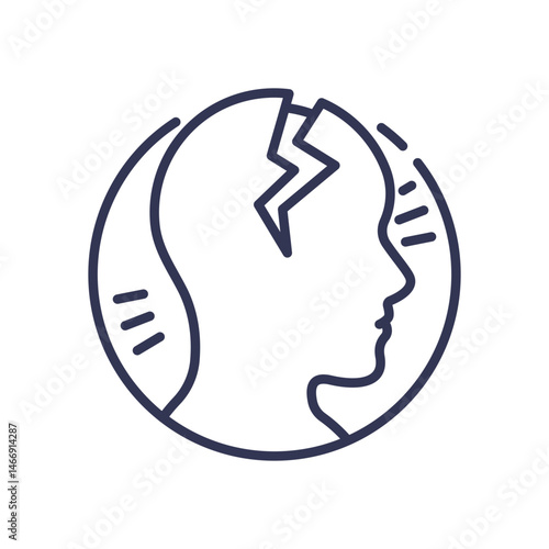 Outline of a head with a lightning bolt, symbolizing mental fatigue and stress.