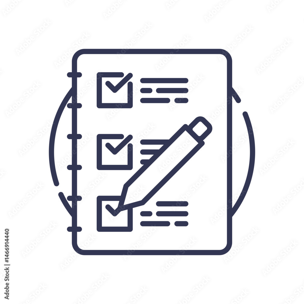 Fototapeta premium Checklist and pen symbolize policy enforcement and compliance.