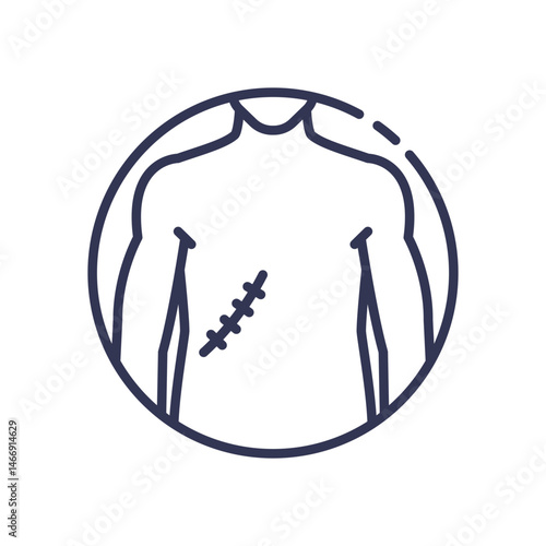 Outline of a torso with a scar, symbolizing healing and recovery.