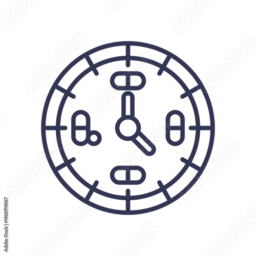 Clock with pills symbolizes timely medication management.