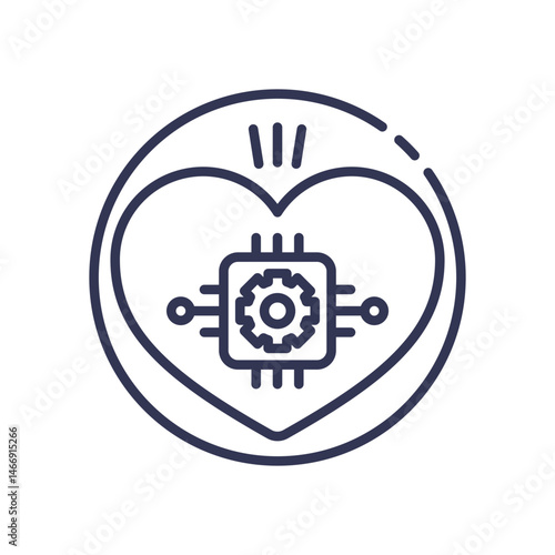 Heart with a microchip symbolizes Artificial Empathy, merging technology and emotion.