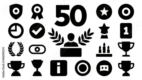 icon set of awards and achievements with line art graphics of medals and trophies designed for recognition celebration certificates and professional branding
