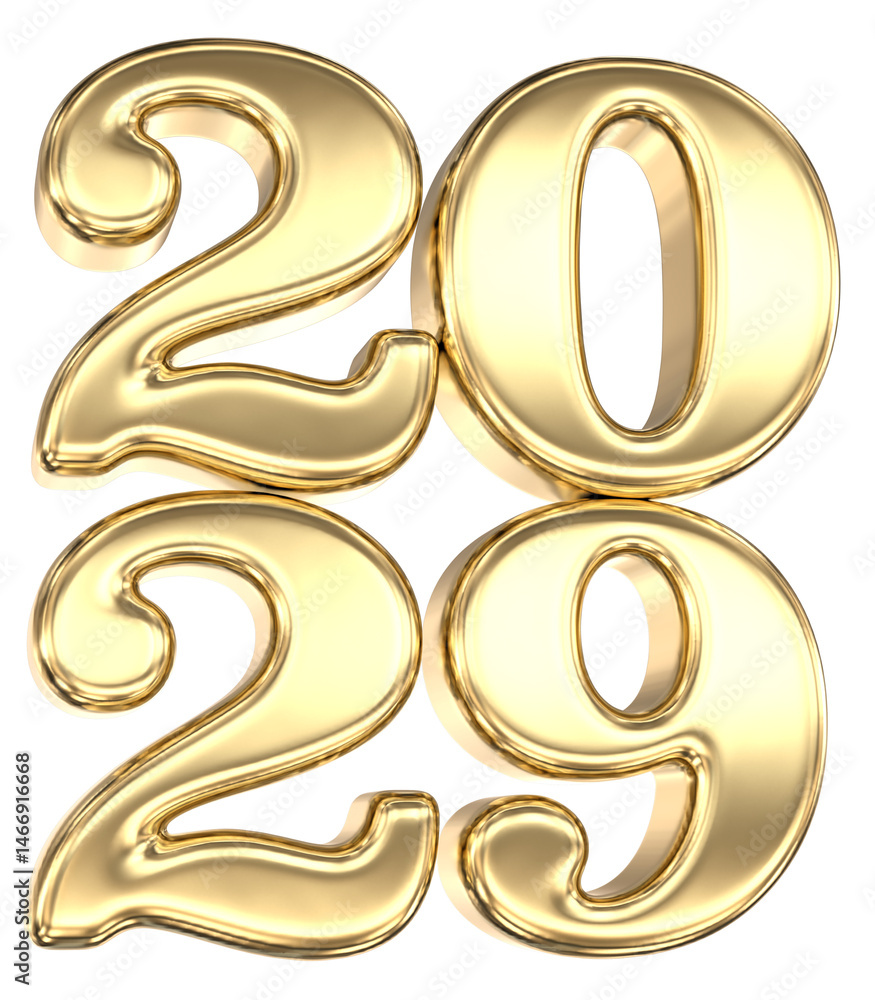 Happy New Year Number 2029 Gold 3D Render Happy New Year Number 2029 Gold 3D Render