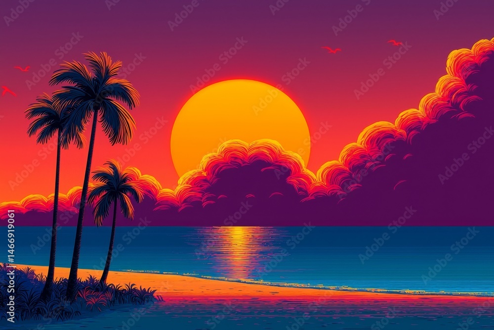 Naklejka premium Beautiful depiction of a sandy beach at dusk.