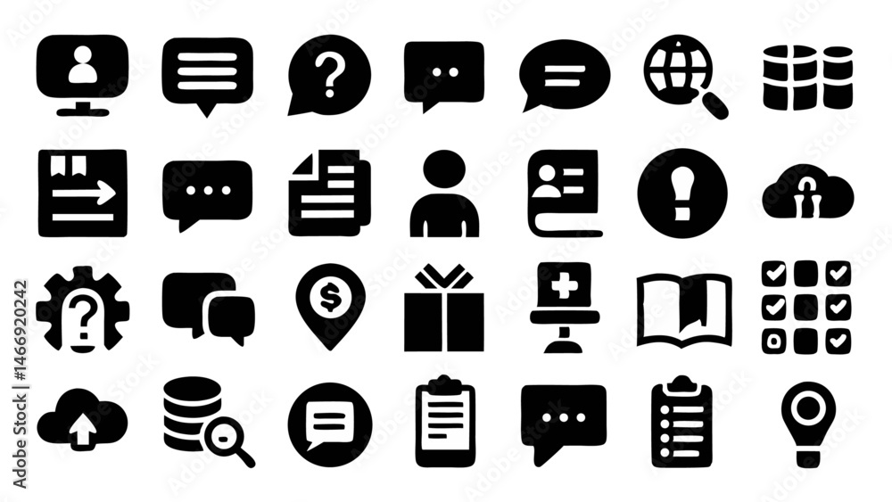 Information Support Icon Set with Vector Glyphs and Pictograms for Enhanced User Experience Information Support Icon Set with Vector Glyphs and Pictograms for Enhanced User Experience