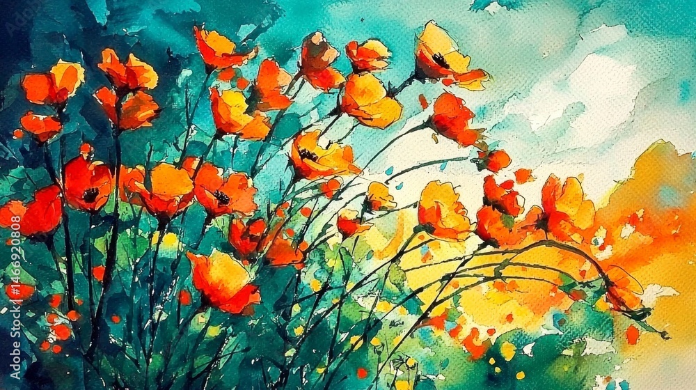 Obraz premium Watercolor and Acrylic Painting of Vibrant Blooms