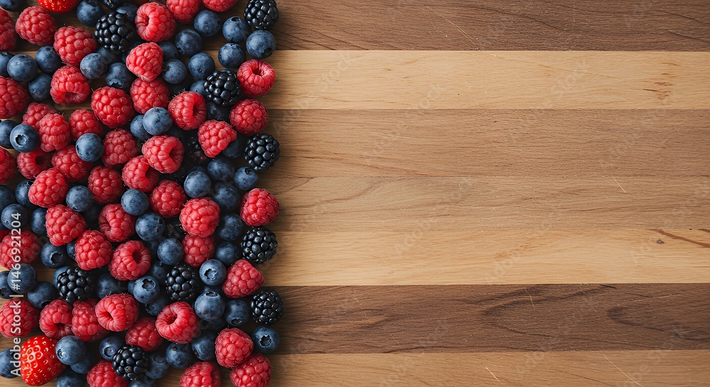 Fresh Berries Arranged on Wooden Surface Offer a Natural Sweetness