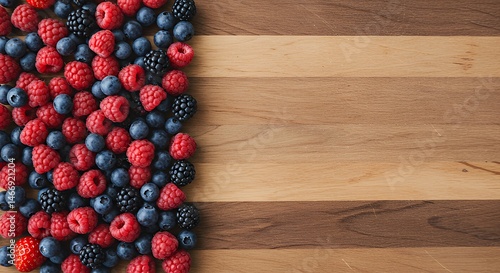 Obraz na płótnie Fresh Berries Arranged on Wooden Surface Offer a Natural Sweetness w salonie