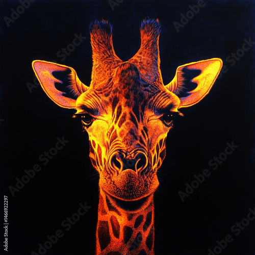 Obraz na płótnie portrait of a giraffe with colored accent lighting w salonie