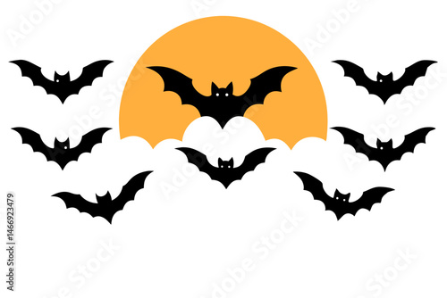Spooky Halloween bat silhouette against a vibrant orange moon perfect for your autumnal designs