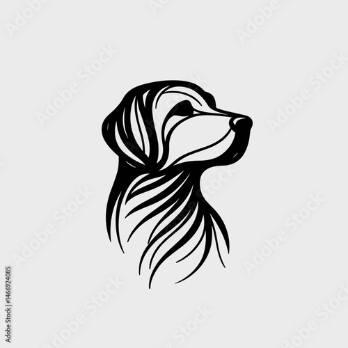 Stylized black silhouette of a dog, artistic representation with flowing lines on light background