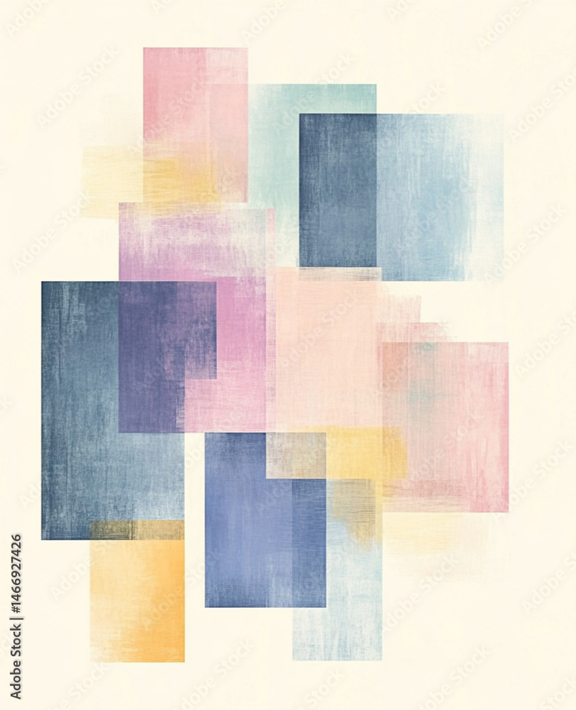 abstract geometric pastel color blocks on cream background, minimal art style, clean composition, soft lighting, perfect for tote bag design
