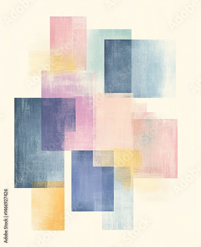 Obraz na płótnie abstract geometric pastel color blocks on cream background, minimal art style, clean composition, soft lighting, perfect for tote bag design w salonie
