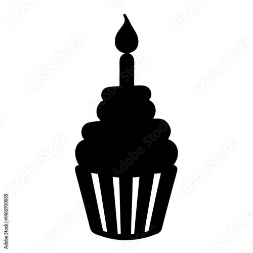 Silhouette illustration of a cupcake with a candle, perfect for birthday celebrations