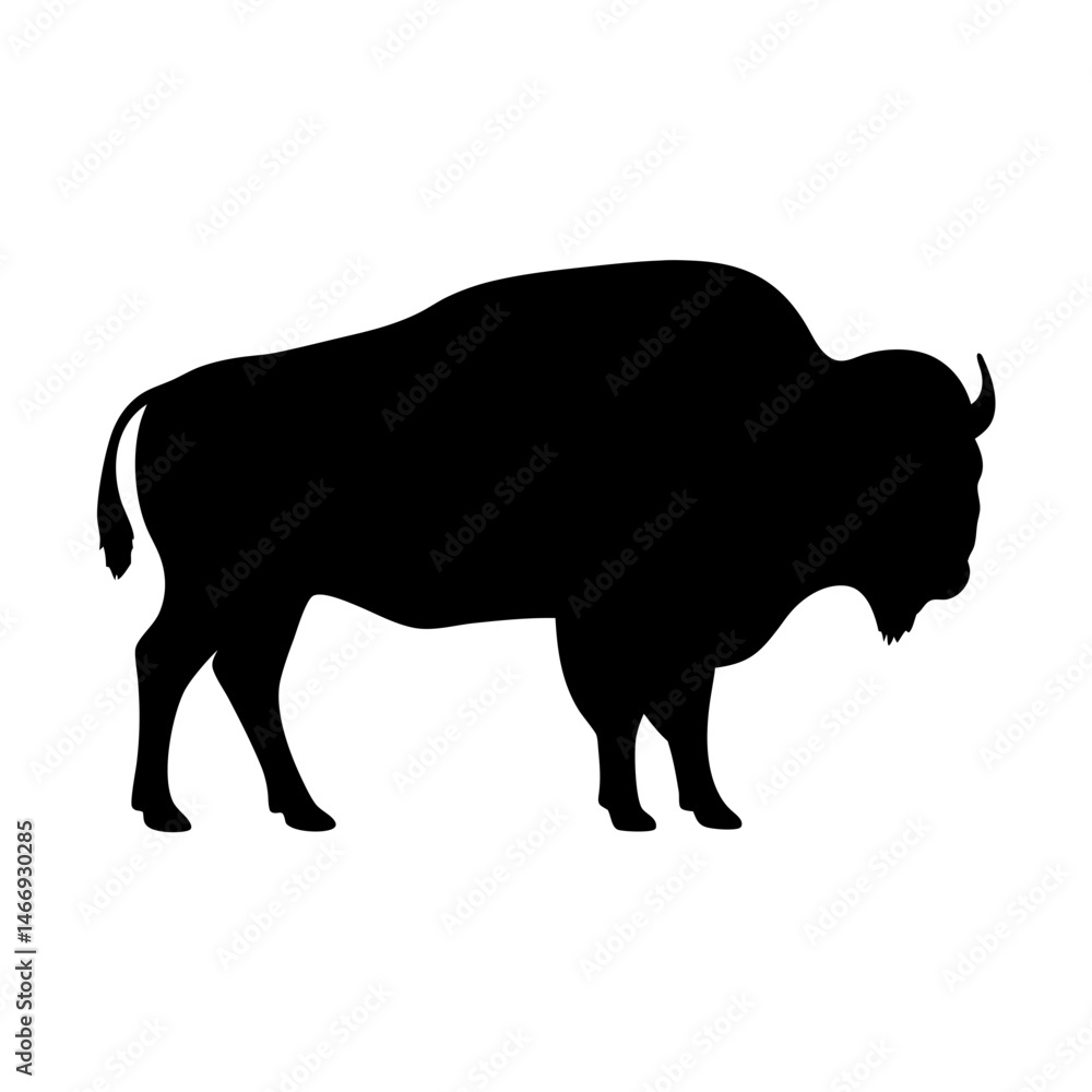 Black silhouette of American Bison isolated on white background full body Black silhouette of American Bison isolated on white background full body
