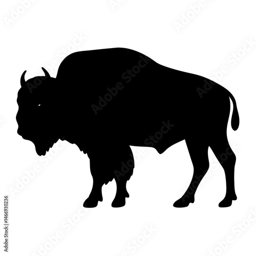 Dramatic silhouette of a majestic buffalo standing powerfully against a white background
