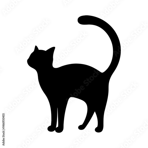 Elegant Black Cat Silhouette with Arched Tail, a Symbol of Mystery