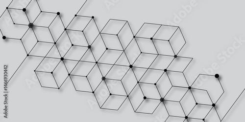 Abstract geometric pattern featuring interconnected hexagons and lines. Seamless simple pattern. Abstract geometric background with isometric vector blocks, polygon shape pattern. Seamless pattern.