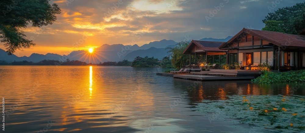 Fototapeta premium House at Lake Sunset