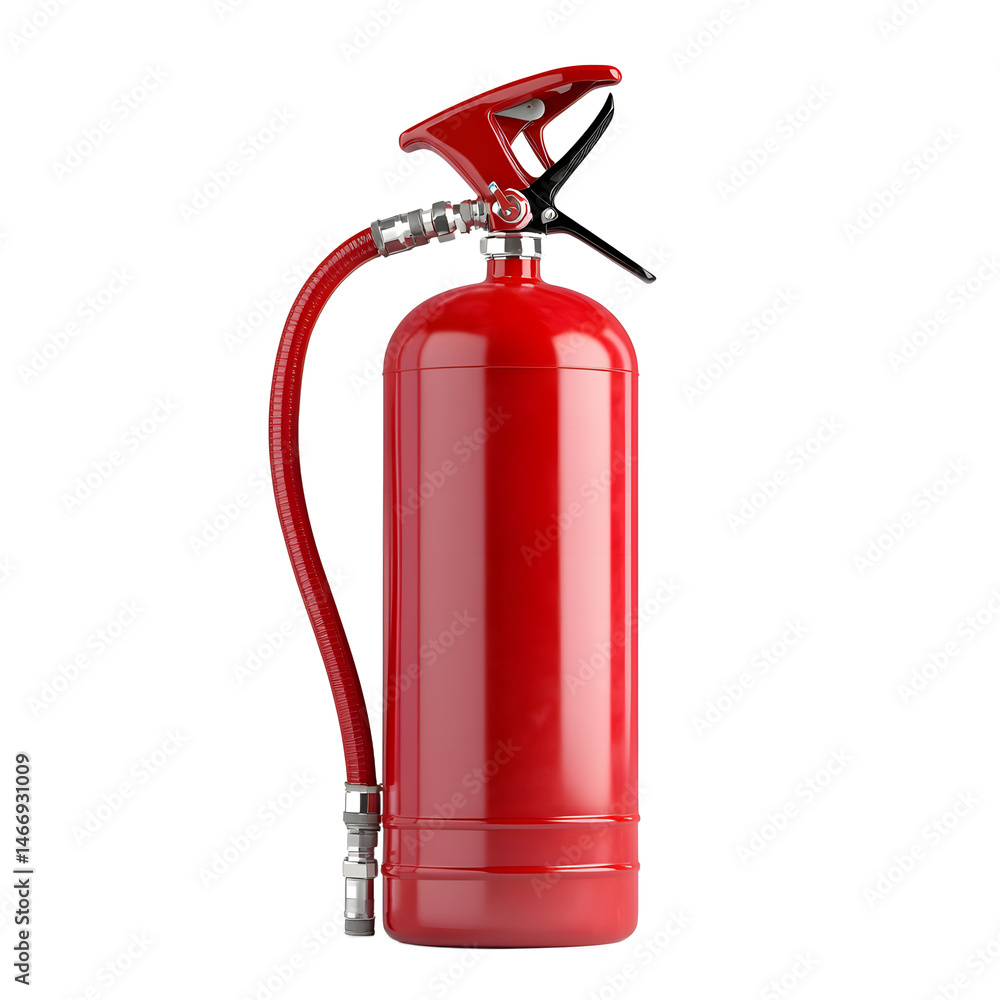 Obraz premium A full shot of a bright red fire extinguisher, isolated against transparent background.