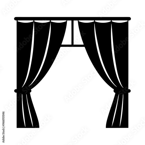 Silhouette of an opened curtain over a window, providing a view outward
