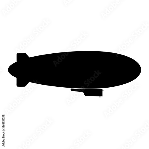 Black silhouette of a vintage airship with passenger cabin, isolated on white