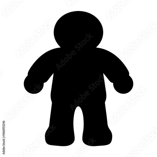 A simple black human figure silhouette with rounded shapes and limbs