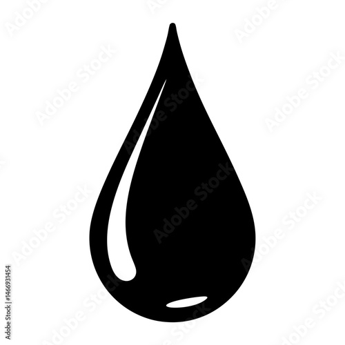 Sleek, stylized black drop with highlight on a stark white background