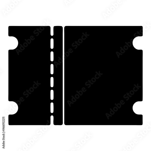 Black and white classic blank ticket with perforated edge line drawing