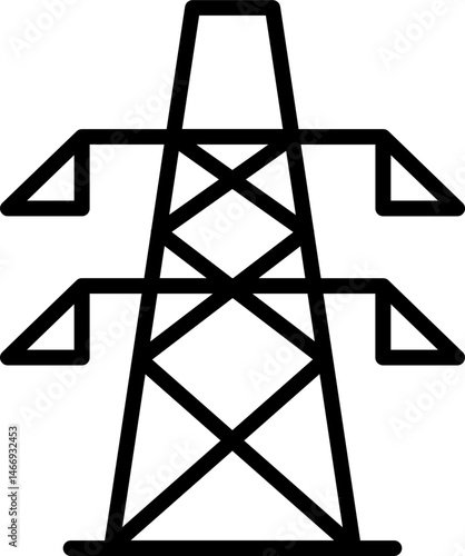High-voltage transmission tower outline icon illustration
