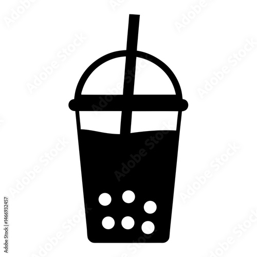 Stylized Illustration of a Boba Tea Drink in a Simple Black Design