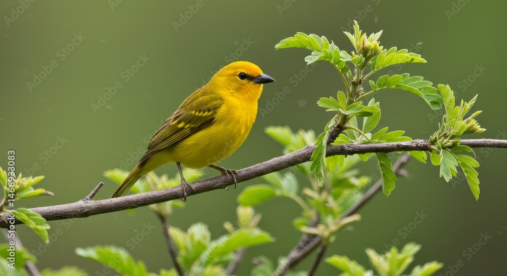 Yellow Bird on Branch in Spring - A vibrant yellow bird perches gracefully on a branch, symbolizing freedom, nature, springtime, tranquility, and new beginnings Yellow Bird on Branch in Spring - A vibrant yellow bird perches gracefully on a branch, symbolizing freedom, nature, springtime, tranquility, and new beginnings