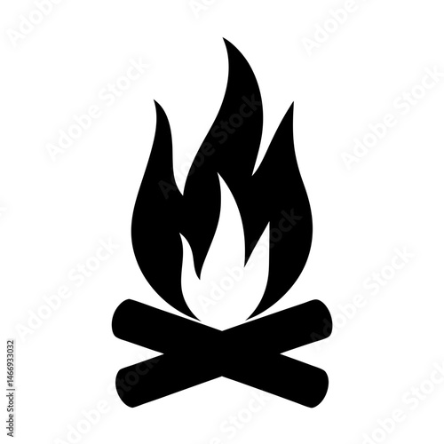 Black and white graphic of a campfire with two crossing logs