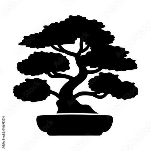 Elegant Silhouette of a Bonsai Tree in a Classic Pot Design