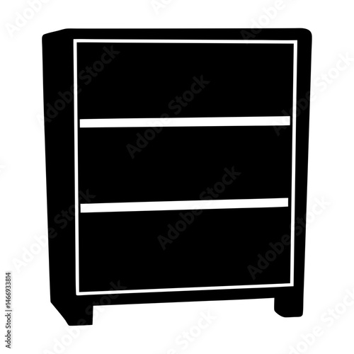 Black and White Silhouette of a Three Shelf Storage Unit Depicted