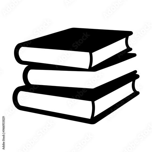 Stylized stack of three books in black and white illustration form