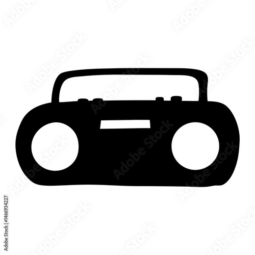 Silhouette image of an old fashioned portable cassette tape radio player