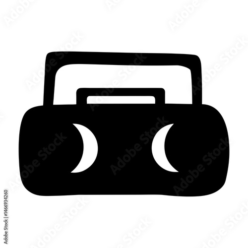 Stylized Black and White Boombox with Moon Speakers Silhouette Illustration
