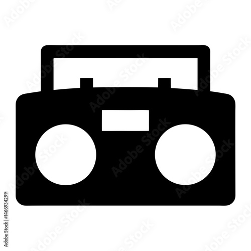 A retro boombox stereo audio music player system in black silhouette