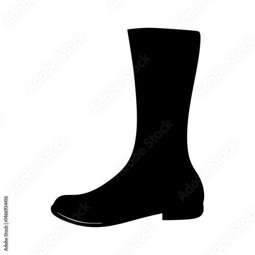 A silhouette of a single, long riding style boot, isolated on white