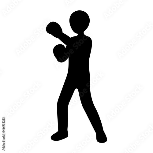 Silhouette of a boxer with boxing gloves in fighting stance image