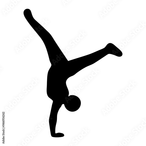 Silhouette of a person performing a cartwheel or acrobatic maneuver