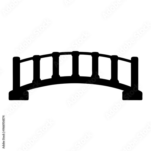 Silhouette of a small decorative arch bridge with sturdy architectural elements