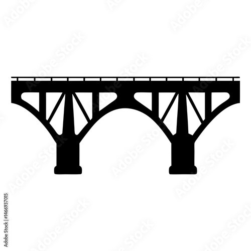Silhouette of a Concrete Arch Bridge with Two Spans and Deck